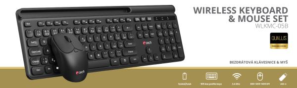 Klávesnice C-TECH Quallis WLKMC-05, bezdrátový combo set s myší, černý, USB, CZ/ SK 