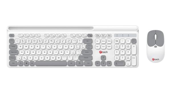 Klávesnice C-TECH Quallis WLKMC-05, bezdrátový combo set s myší, bílá, USB, CZ/ SK 