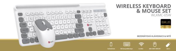 Klávesnice C-TECH Quallis WLKMC-05, bezdrátový combo set s myší, bílá, USB, CZ/ SK 