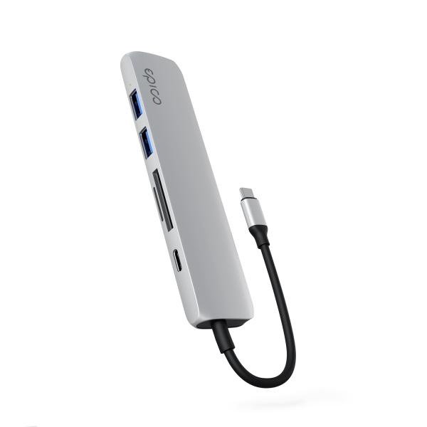 Epico 6v1 hliníkový USB-C 8K hub - strieborná 