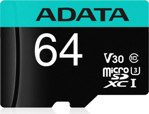 ADATA V30S/ micro SDXC/ 64GB/ 95MBps/ UHS-I U3/ Class 10/ + Adaptér