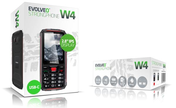 EVOLVEO StrongPhone W4, IP68 odolný Dual SIM telefón, 2, 8" LCD, 2500mAh, Powerbanka, čierno-červený 