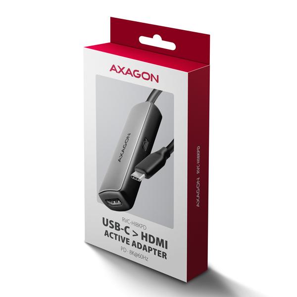 AXAGON RVC-HI8KPD, USB-C -> HDMI 2.1 redukcia/ adapter, 8K/ 60Hz, 4K/ 144Hz, HDR10+, PD100W 