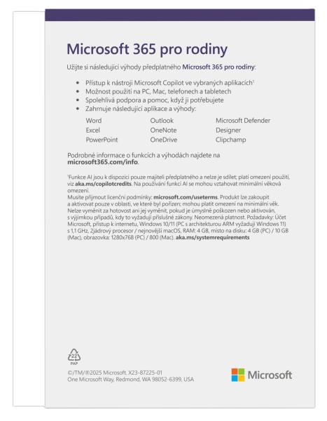 Microsoft 365 Family FY25H2 Mac/ Win, 1 Rok, CZ 
