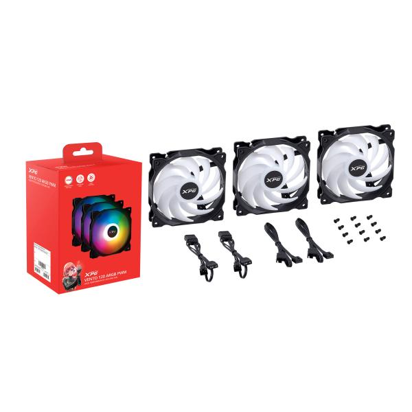 Adata XPG Vento 120mm fan ARGB čierny PWM 3 pack 
