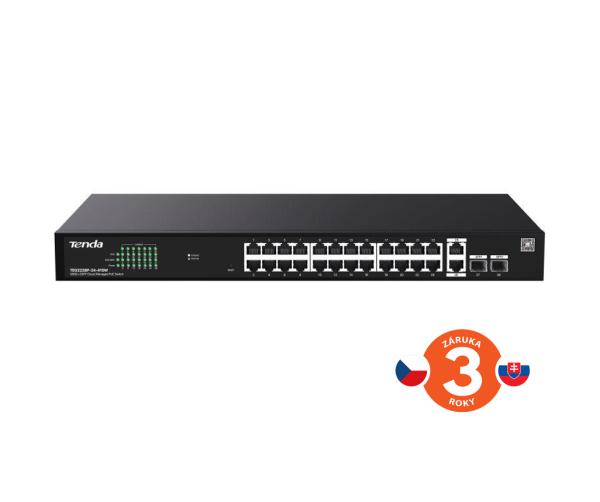 Tenda TEG2228P-24-410W Gigabit PoE+ Websmart L2 Cloud switch 370W, 24x 1Gb/ s PoE+, 2xRJ45, 2xSFP, Rack 