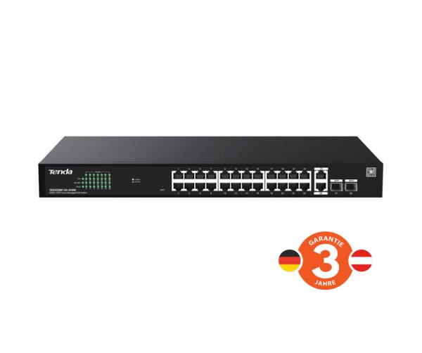 Tenda TEG2228P-24-410W Gigabit PoE+ Websmart L2 Cloud switch 370W, 24x 1Gb/ s PoE+, 2xRJ45, 2xSFP, Rack 