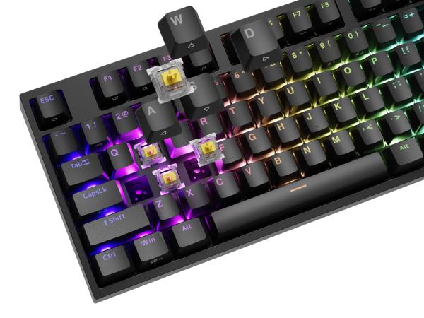 Herná mechanická klávesnica Genesis THOR 404/ RGB/ Gateron Yellow Pro/ Drôtové USB-A/ US layout/ Čierna 