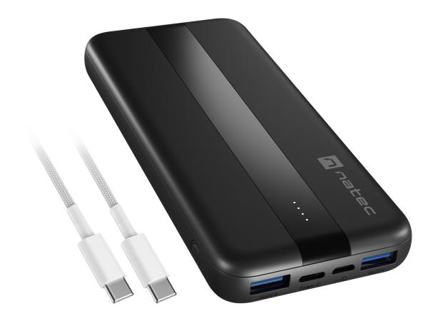Power banka Natec TREVI SLIM Q V2 10000mAh, 2X USB-A 18W, 1X USB-C 20W, USB-C - USB0-C kábel, čierna 