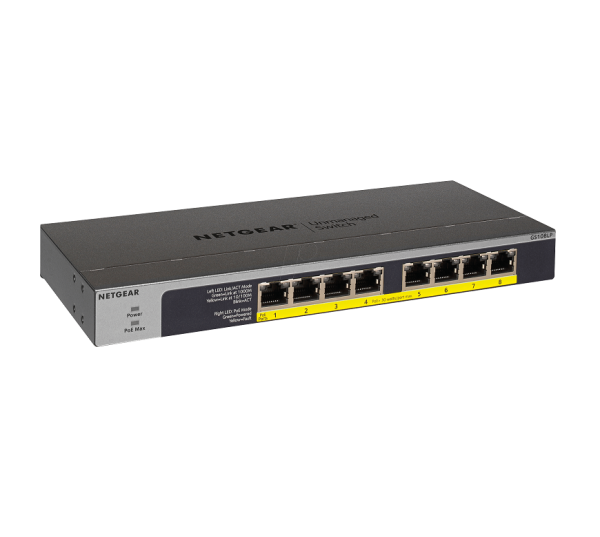 NETGEAR 8-port 10/ 100/ 1000Mbps Gigabit Ethernet, Flexible PoE, GS108LP 