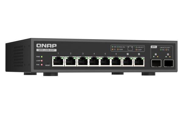 QNAP switch QSW-L3208-2C6T (6x 10GbE port, 2x 10G SFP+/ NBASE-T Combo, Lite Managed) 