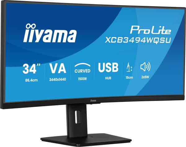 iiyama ProLite/ XCB3494WQSU-B1/ 34"/ VA/ wQHD/ 120Hz/ 0, 4ms/ Black/ 3R 