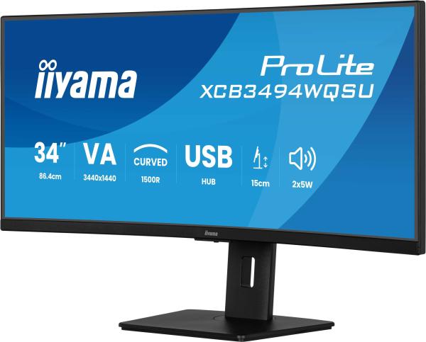 iiyama ProLite/ XCB3494WQSU-B1/ 34"/ VA/ wQHD/ 120Hz/ 0, 4ms/ Black/ 3R 