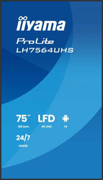 75" iiyama LH7564UHS-B1AG:VA, 4K UHD, Android, 24/ 7 