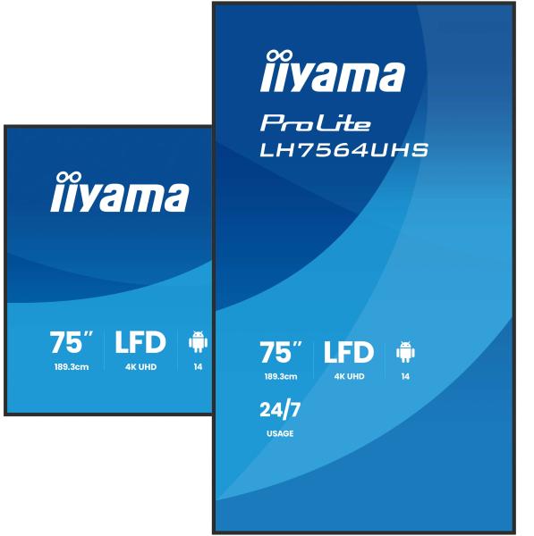 75" iiyama LH7564UHS-B1AG:VA, 4K UHD, Android, 24/ 7 