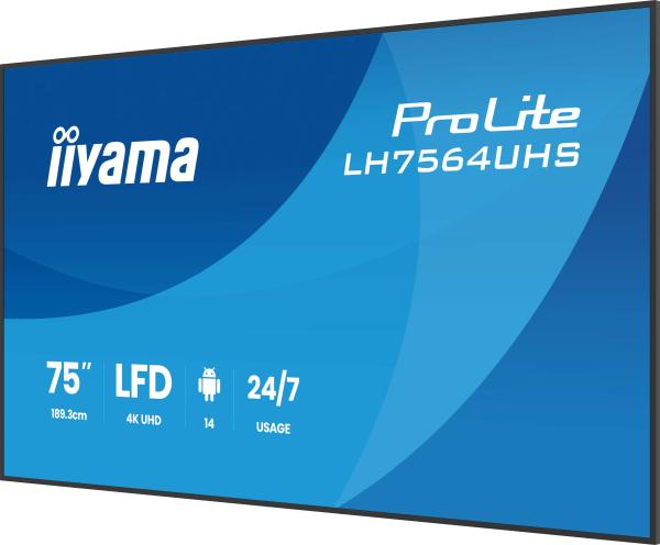 75" iiyama LH7564UHS-B1AG:VA, 4K UHD, Android, 24/ 7 