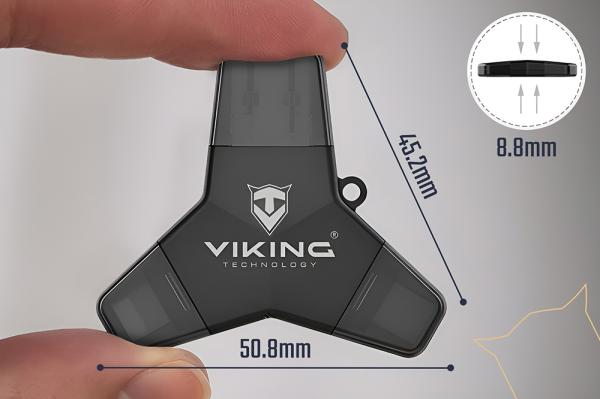 VIKING USB FLASH DISK 3.0 4v1 64GB, S KONCOVKOU APPLE LIGHTNING, USB-C, MICRO USB, USB3.0, strieborná 