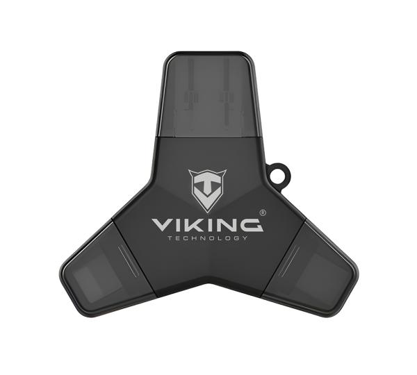 VIKING USB FLASH DISK 3.0 4v1 64GB, S KONCOVKOU APPLE LIGHTNING, USB-C, MICRO USB, USB3.0, strieborná 