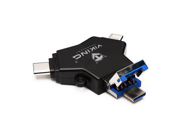 VIKING USB FLASH DISK 3.0 4v1 64GB, S KONCOVKOU APPLE LIGHTNING, USB-C, MICRO USB, USB3.0, strieborná 