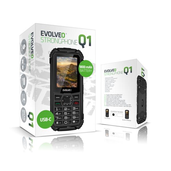 EVOLVEO StrongPhone Q1, IP68 odolný Dual SIM telefón, 2, 4" LCD, 1800mAh, čierny 