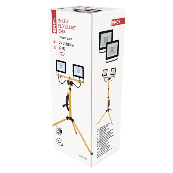 LED REFLEKTOR HOBBY SLIM 2× 30W 4800LM + TROJNOŽKA 