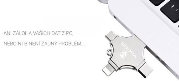 Viking 4v1/ Flash USB/ 16GB/ USB 3.0/ USB-A + USB-C/ + Adaptér/ Strieborná 