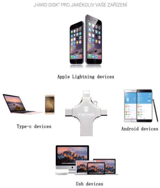 Viking 4v1/ Flash USB/ 16GB/ USB 3.0/ USB-A + USB-C/ + Adaptér/ Strieborná 