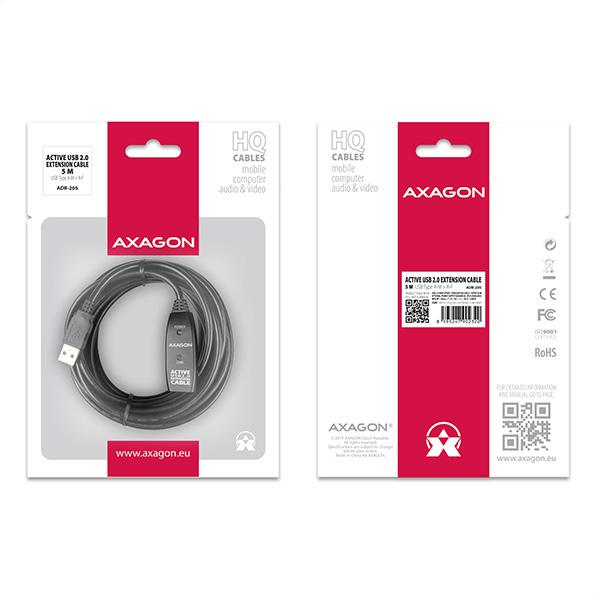 AXAGON ADR-205, USB 2.0 A-M -> A-F aktívny predlžovací / repeater kábel, 5m 