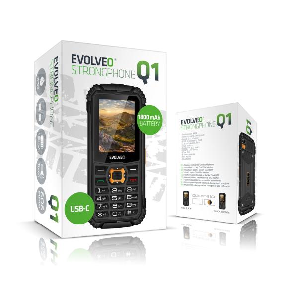 EVOLVEO StrongPhone Q1, IP68 odolný Dual SIM telefón, 2, 4" LCD, 1800mAh, čierno-oranžový 