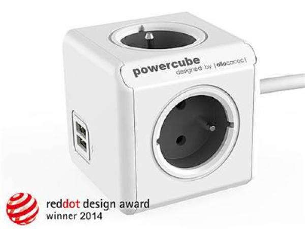 Zásuvka prodluž. PowerCube EXTENDED USB, Grey, 4 rozbočka, 2x USB, kabel 1, 5m
