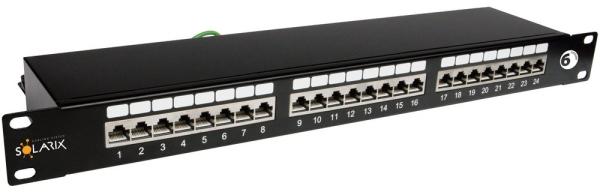 19" patch panel Solarix 24 x RJ45 CAT6 STP čierny 1U SX24-6-STP-BK