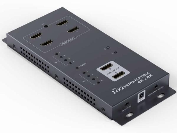 PremiumCord HDMI maticový prepínač 4:2 so zvukom,  rozlíšenie 4Kx2K