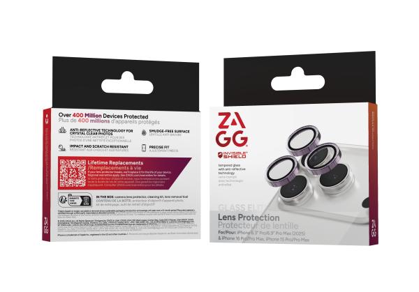 ZAGG Ochranná šošovka Premium pre Apple 17 Pro/ Pro Max/ 16 Pro/ Pro Max/ 15 Pro/ Pro Max - fialová trblietka 
