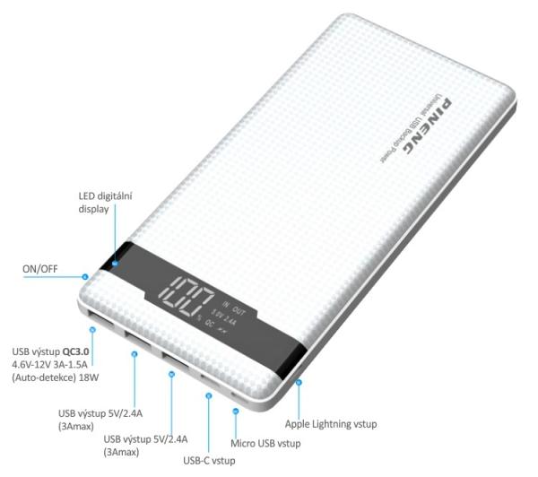 VIKING POWER BANK PN-962PD QC3.0 20000mAh, QUICK CHARGE 3.0, Čierna 