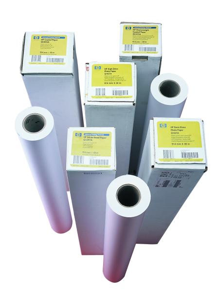 HP Heavyweight Coated Paper,  167 microns (6.6 mil) • 130 g/ m2 (35 lbs) • 914 mm x 30.5 m,  C6030C 