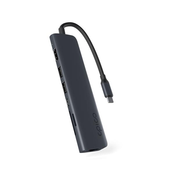 Epico 7v1 hliníkový USB-C 8K hub - atramentová 