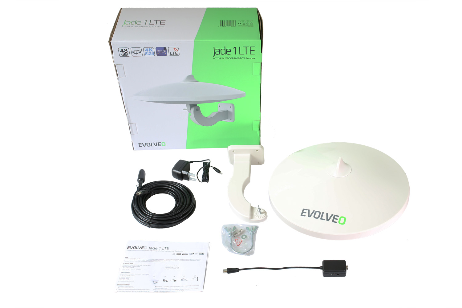 EVOLVEO Jade 1, aktívna vonkajšia anténa FM/ DAB+/ DVB-T2, filter LTE, 4G, 5G 