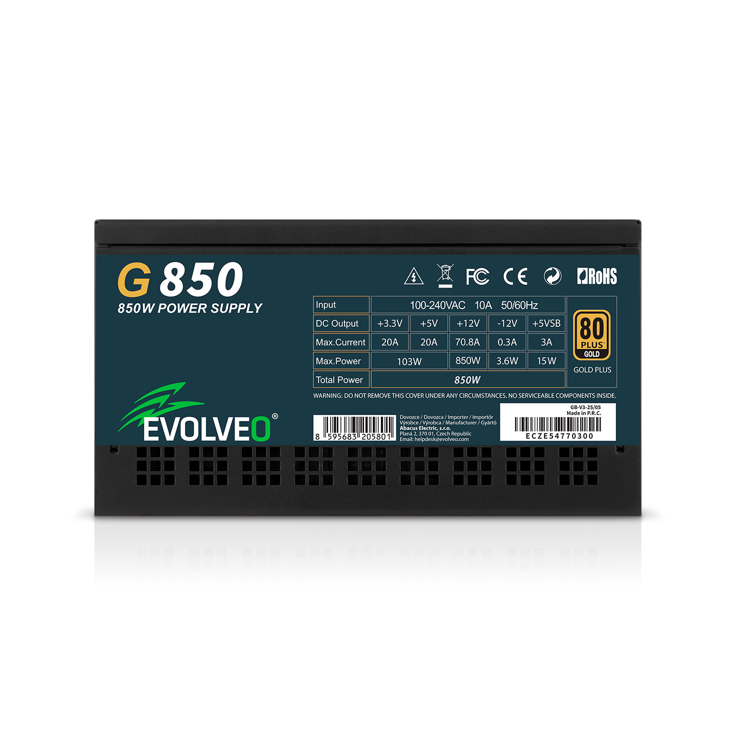 EVOLVEO G850, 850W, ATX 3.1, 14cm, aPFC, 80+GOLD, 3YRW 