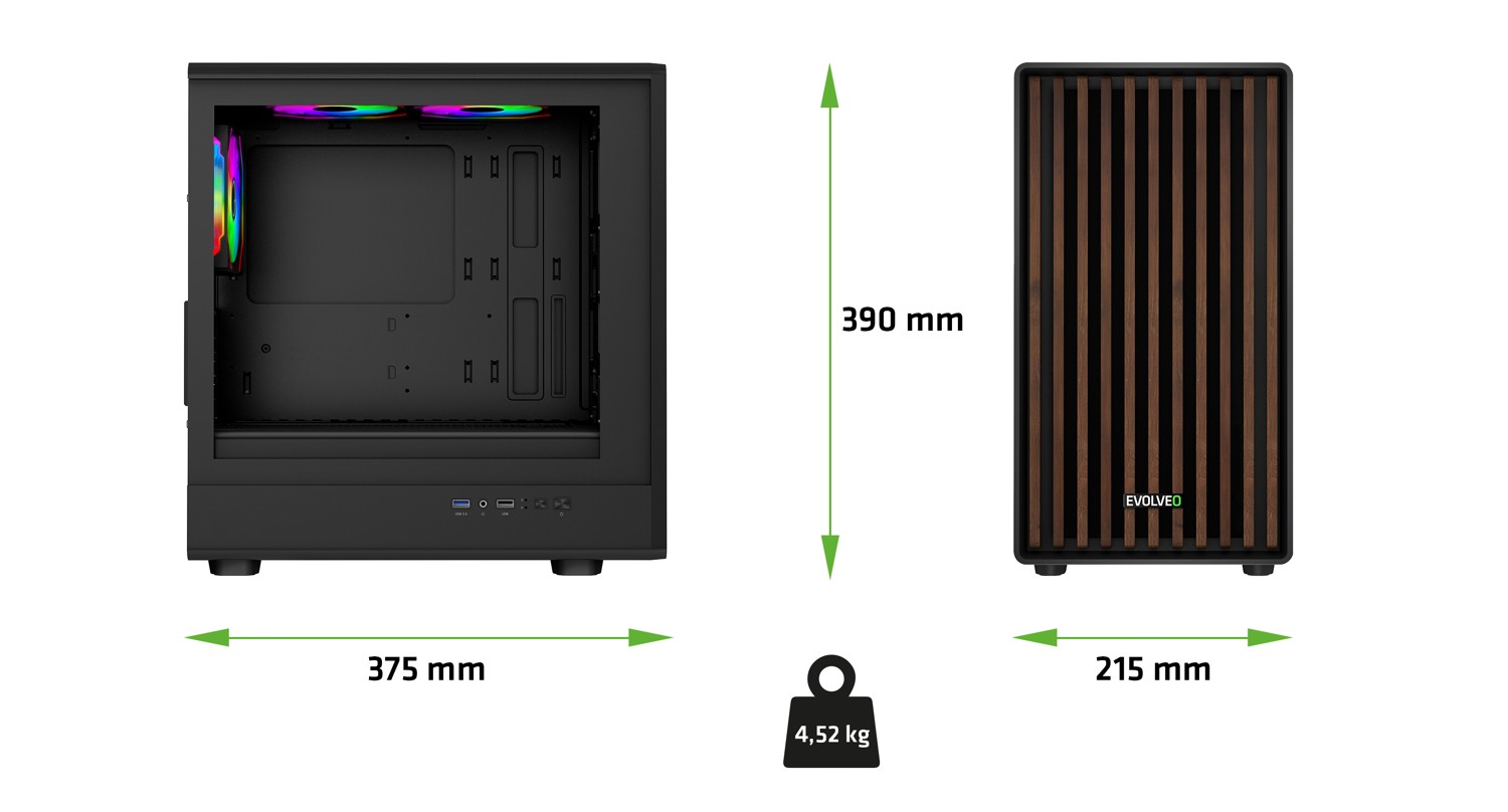 EVOLVEO Panthera, mATX/ 3x ARGB 120/ drevo+sklo 