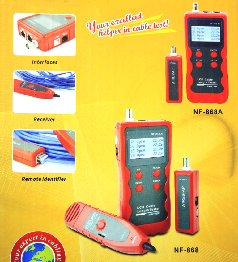W-Star Tester káblov UTP WSNF868 detektor káblov, RJ45, RJ11, RJ12, BNC a USB