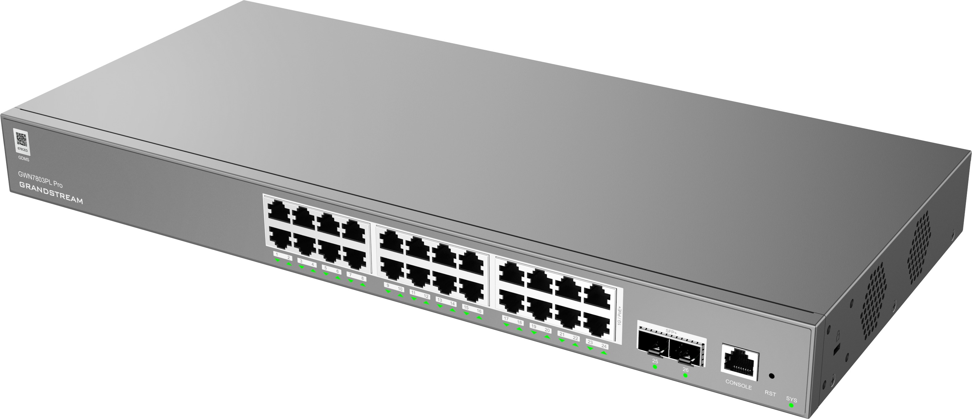 Grandstream GWN7803PL Pro L2++ Managed switch, 24x 1Gb RJ45, PoE+, SFP+, DHCP, CLI, VLAN 