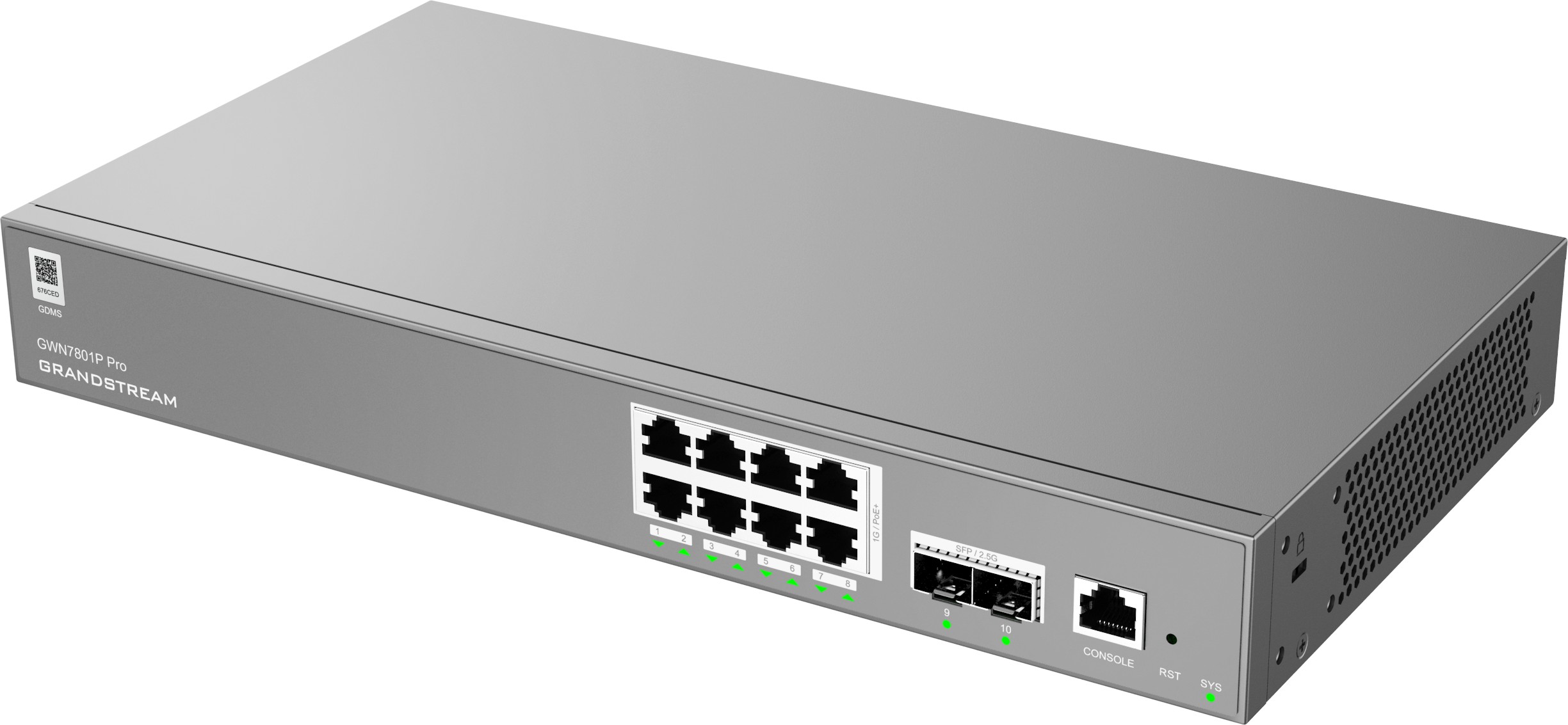 Grandstream GWN7801P Pro L2++, Managed switch, 8x 1Gb RJ45, PoE+, SFP, DHCP, CLI, VLAN 