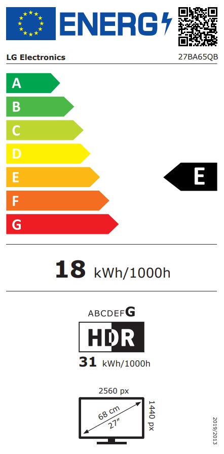 LG/ 27BA65QB/ 27"/ IPS/ QHD/ 100Hz/ 5ms/ Čierna/ 2R 