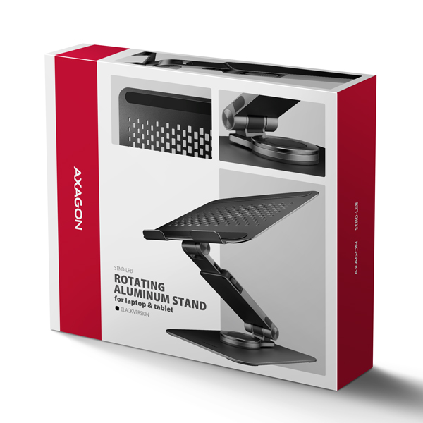 AXAGON STND-LRB hliníkový stojan na notebook 10"-17.3" nastaviteľná výška a uhol, otočný, čierny 