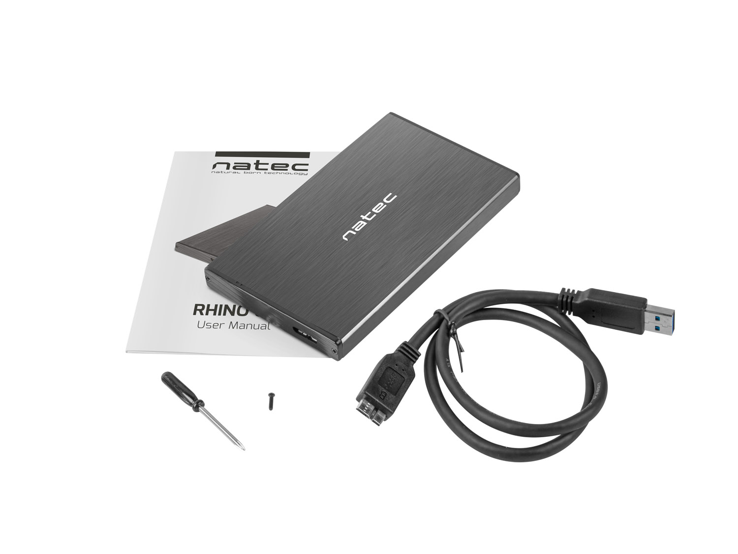 Externý box pre HDD 2, 5" USB 3.0 Natec Rhino Go, čierny, hliníkové telo 