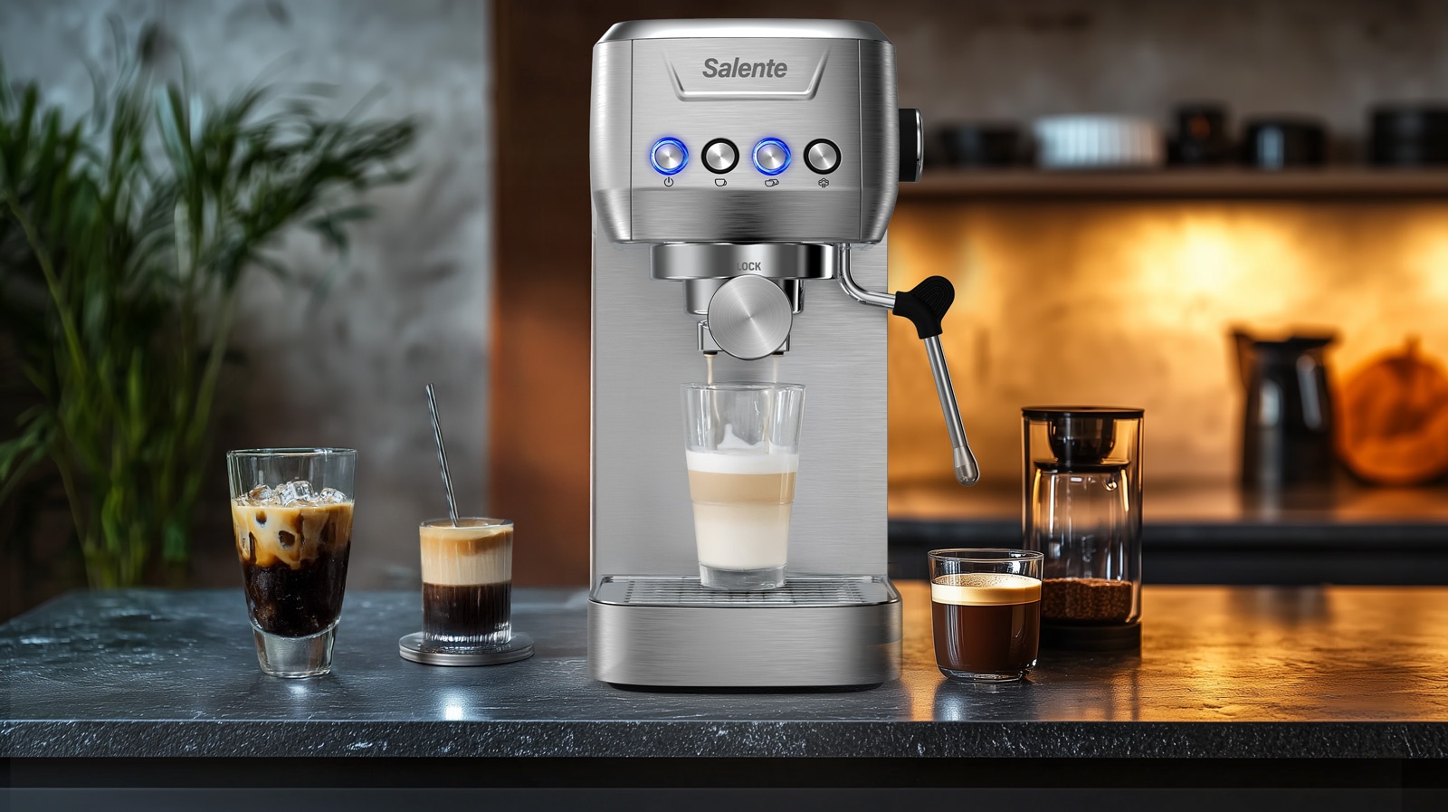 Salente Coffio, pákový kávovar, nerez 