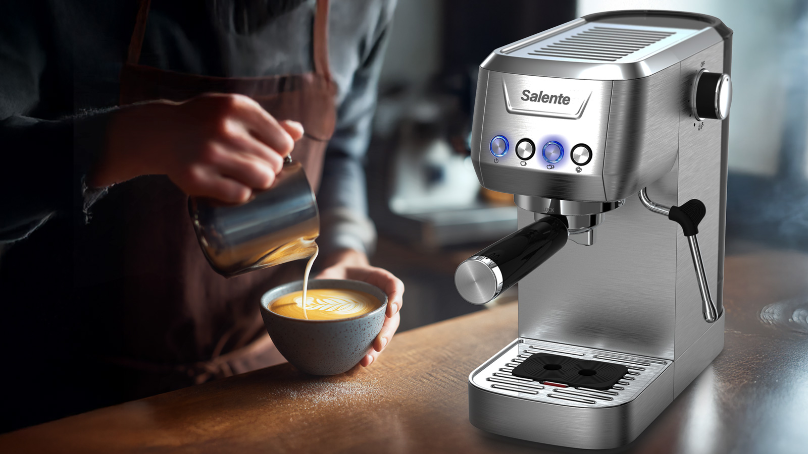 Salente Coffio, pákový kávovar, nerez 