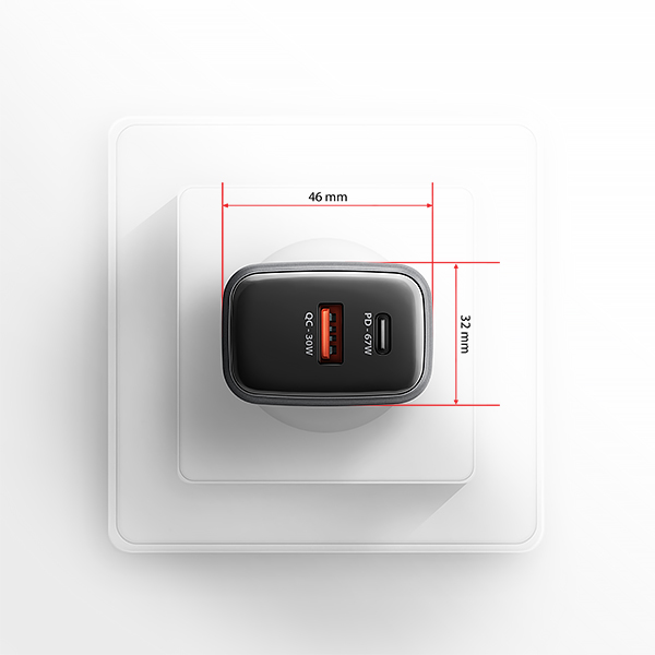 AXAGON ACU-PQ67 GaN nabíjačka do siete 67W, USB-A + USB-C, PD3.0/ PPS/ QC4+/ SFC2.0/ Apple 