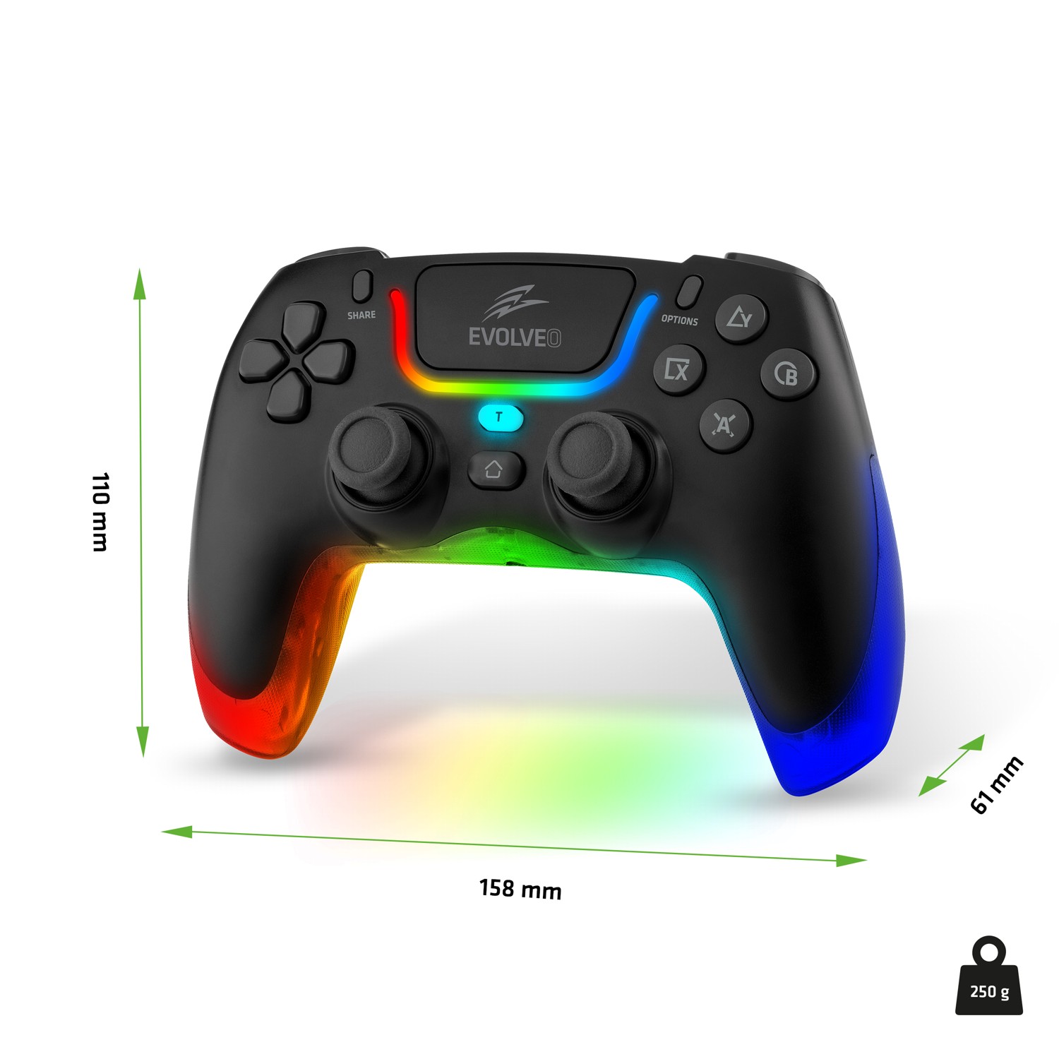 EVOLVEO Ptero2, bezdrôtový & drôtový gamepad pre PC, PS3/ 4/ 5, iOS, Android, Switch, čierny 