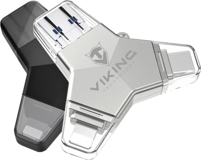 VIKING USB FLASH DISK 3.0 4v1 128GB, S KONCOVKOU APPLE LIGHTNING, USB-C, MICRO USB, USB3.0, černá 